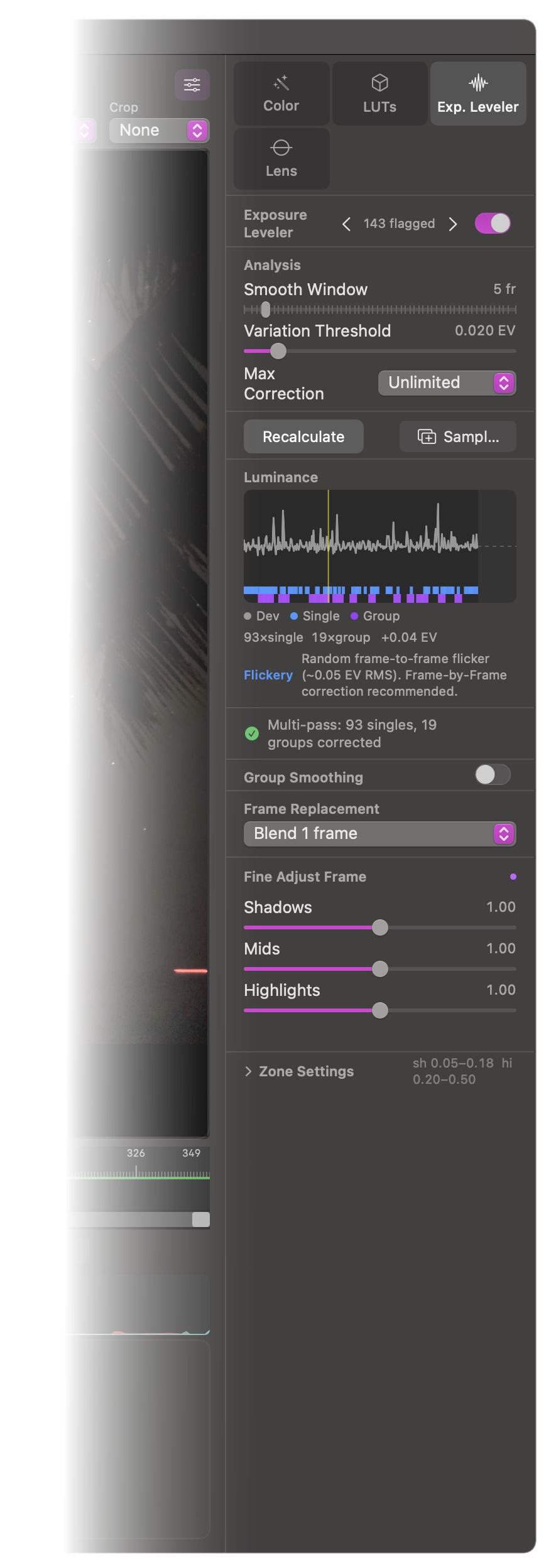 Exposure Leveler™ showing EV exposure graph