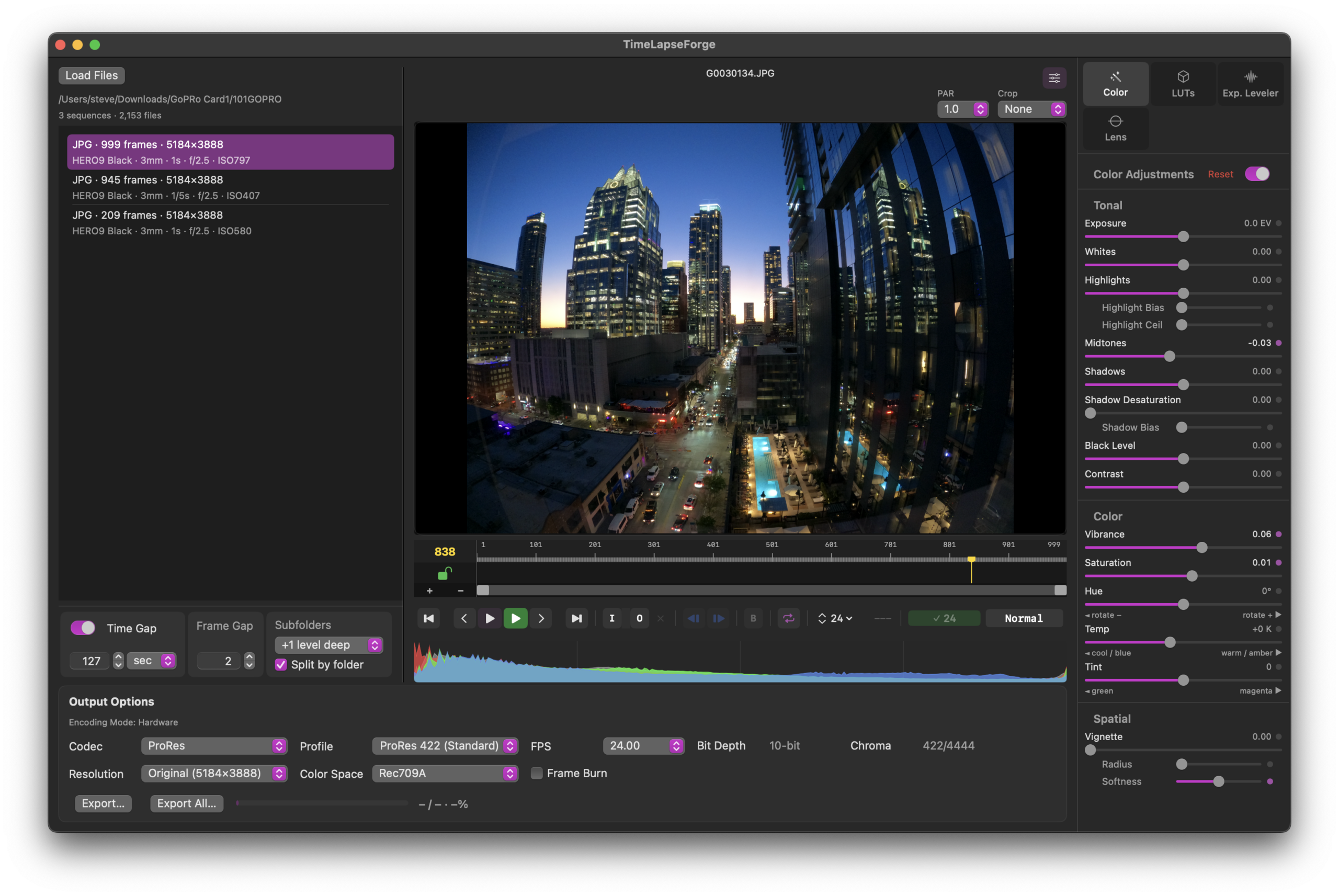 TimeLapse Forge V1 interface with city timelapse