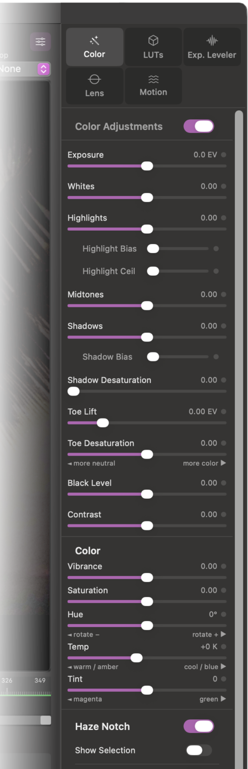 TimeLapse Forge Color Correction Grading Panel with Haze Notch filter